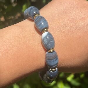 12mm stretchable banded blue agate bracelet‎